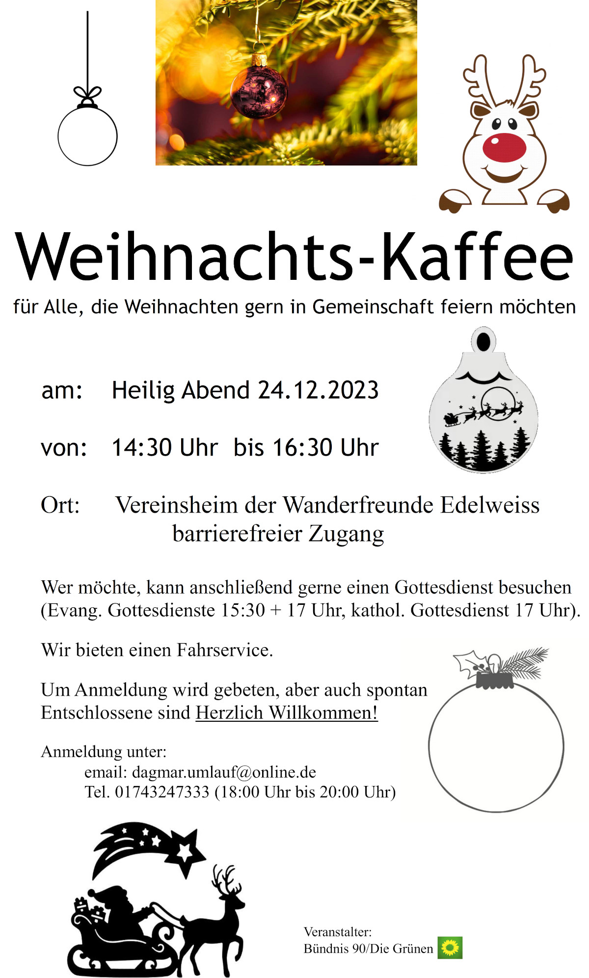 Einladung zum Weihnachs-Kaffee am 24.12.2023, 14:30 Uhr im Wnderheim, Kahl